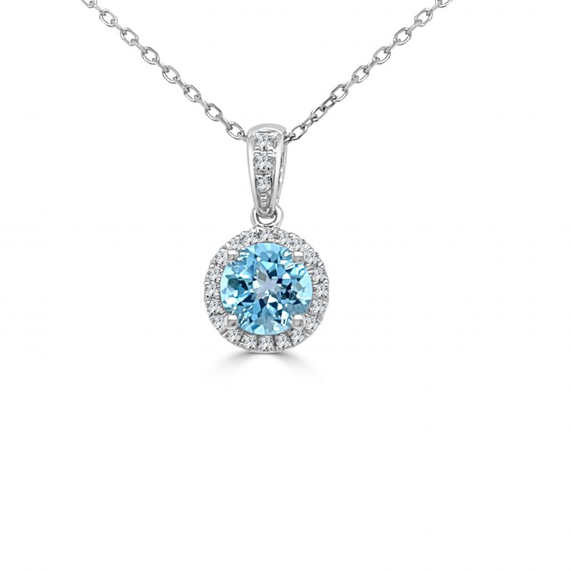 December Birthstone Diamond Halo Gold Pendant Necklace