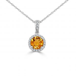 November Birthstone Halo Gold Pendant Necklace Necklaces & Pendants Bailey's Fine Jewelry