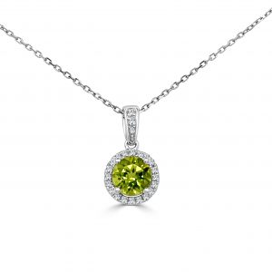 August Birthstone Diamond Halo Gold Pendant Necklace Necklaces & Pendants Bailey's Fine Jewelry