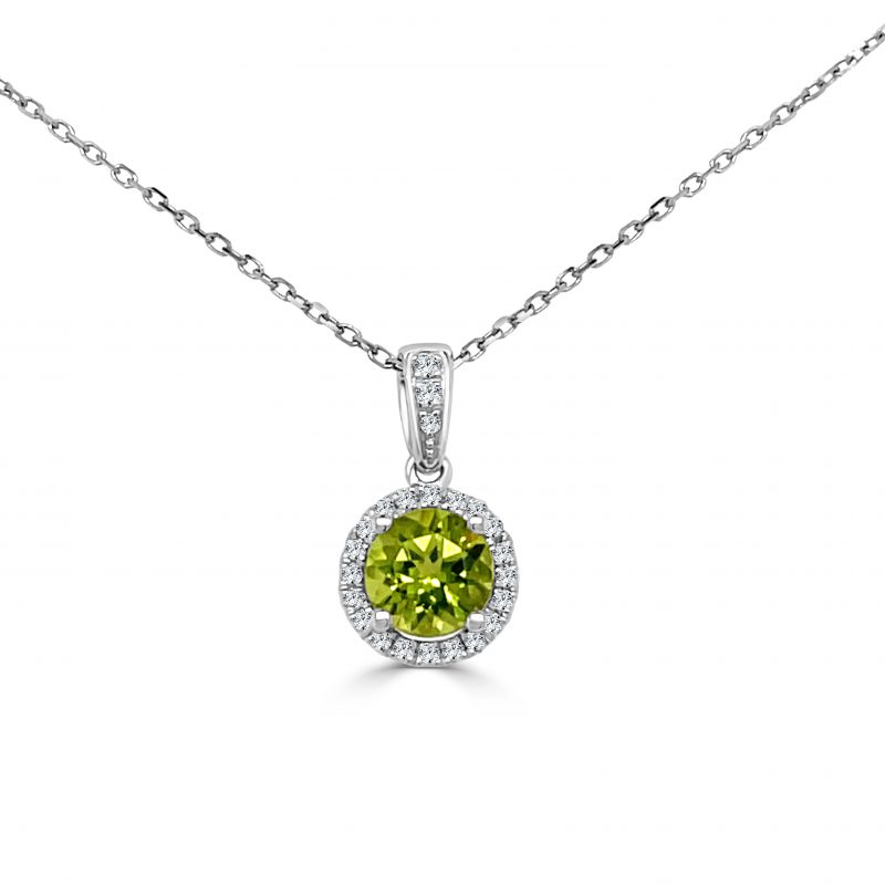 August Birthstone Diamond Halo Gold Pendant Necklace