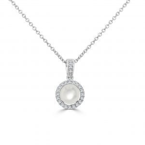June Birthstone Diamond Halo Gold Pendant Necklace Necklaces & Pendants Bailey's Fine Jewelry