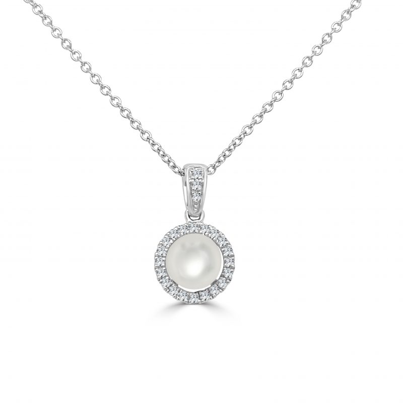 June Birthstone Diamond Halo Gold Pendant Necklace