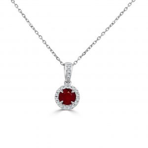 July Birthstone Diamond Halo Gold Pendant Necklace Necklaces & Pendants Bailey's Fine Jewelry