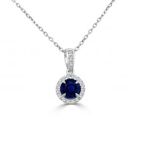 September Birthstone Diamond Halo Pendant Necklace Necklaces & Pendants Bailey's Fine Jewelry