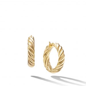 David Yurman Sculpted Cable Hoops, 1″ Diameter, 18KT Yellow Gold DY Bailey's Fine Jewelry