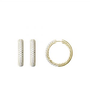David Yurman Pave Sculpted Cable Hoops, 1″ Diameter, 18KT Yellow Gold DY Bailey's Fine Jewelry