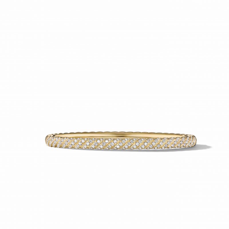 David Yurman .98CT 4.5MM Pave Sculpted Cable Bracelet, Size Small, 18KT Yellow Gold