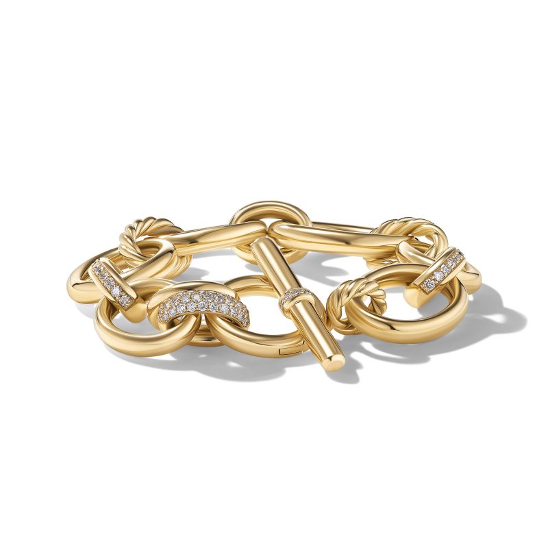 David Yurman 1.60CT 20-25MM Mercer Chain Link Bracelet, Size Large, 18KT Yellow Gold
