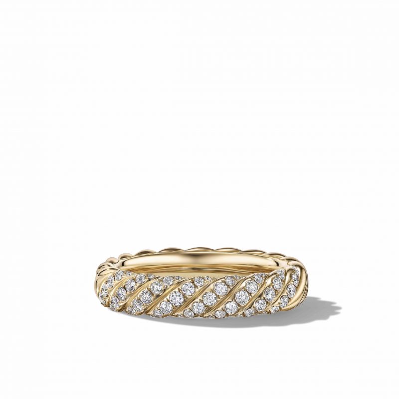 David Yurman .39CT 4.5MM Pave Sculpted Band Ring, Size 6, 18KT Yellow Gold