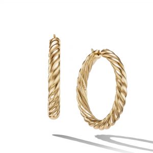 David Yurman Sculpted Cable Hoops, 1.5″ Diameter, 18KT Yellow Gold DY Bailey's Fine Jewelry
