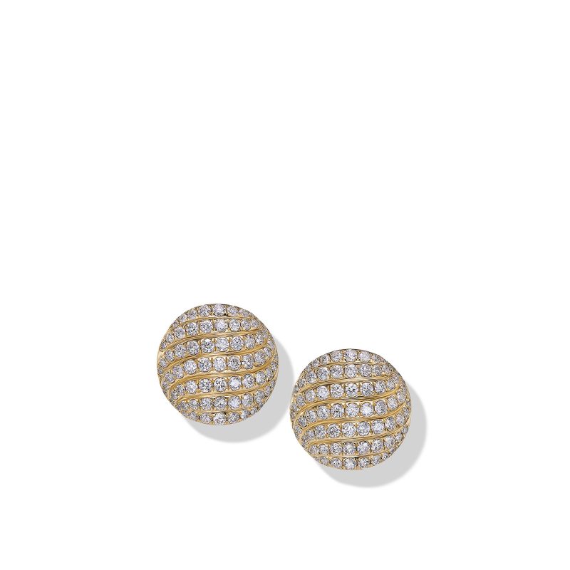 David Yurman Pave Sculpted Cable Stud, 18KT Yellow Gold