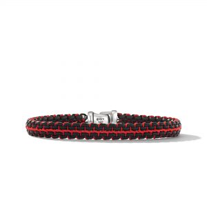 David Yurman 10MM Blac/Red Woven Box Chain Bracelet, Size Medium, Stainless Steel & Sterling Silver Bracelets Bailey's Fine Jewelry