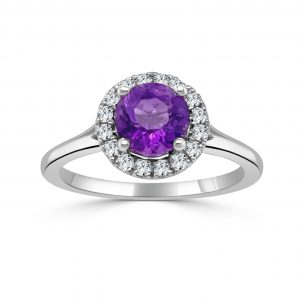 February Birthstone Diamond Halo Gold Ring Fashion Rings Bailey's Fine Jewelry