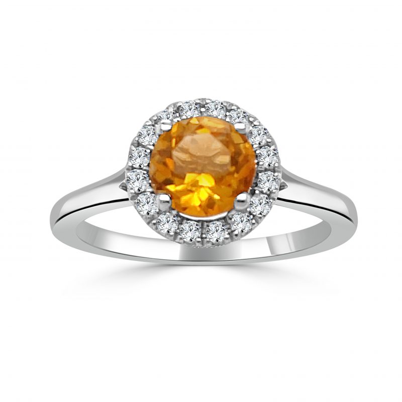 November Birthstone Diamond Halo Gold Ring