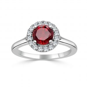 January Birthstone Diamond Halo Gold Ring Fashion Rings Bailey's Fine Jewelry