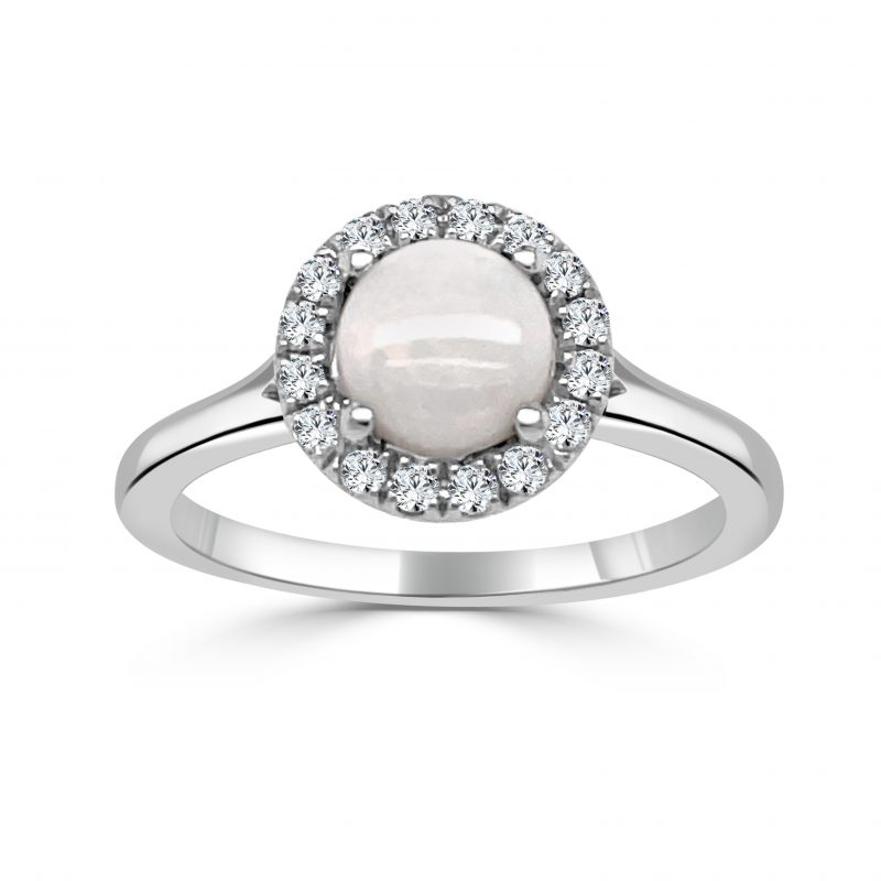 October Birthstone Diamond Halo Gold Ring