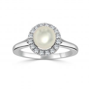 June Birthstone Diamond Halo Gold Ring Fashion Rings Bailey's Fine Jewelry