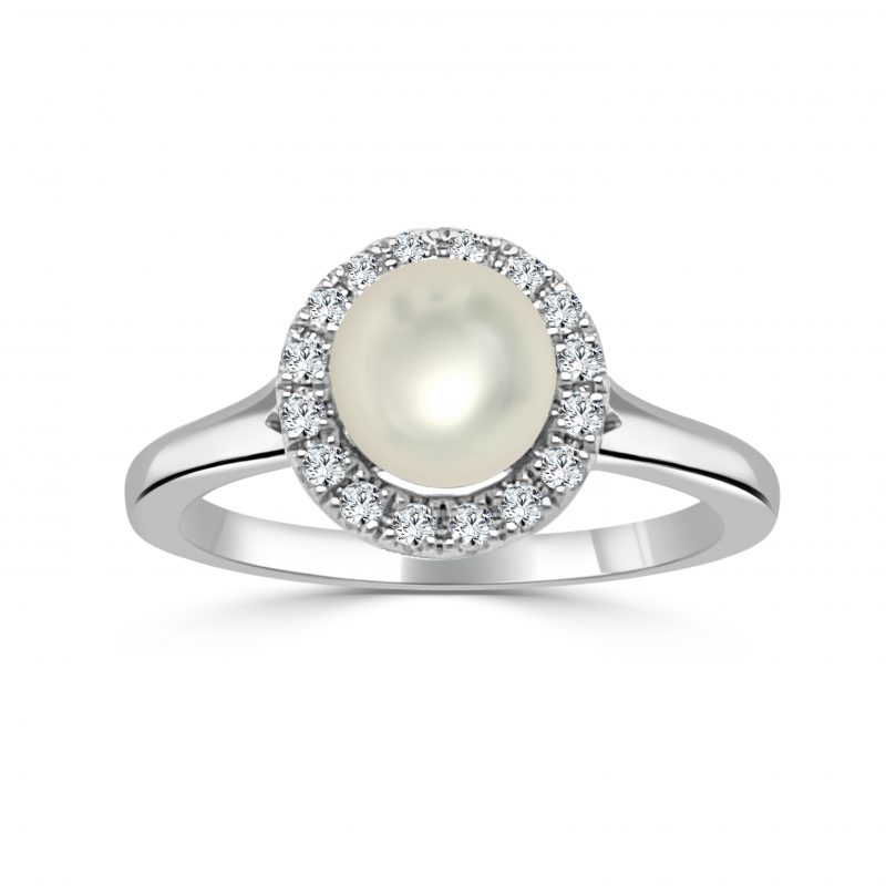 June Birthstone Diamond Halo Gold Ring