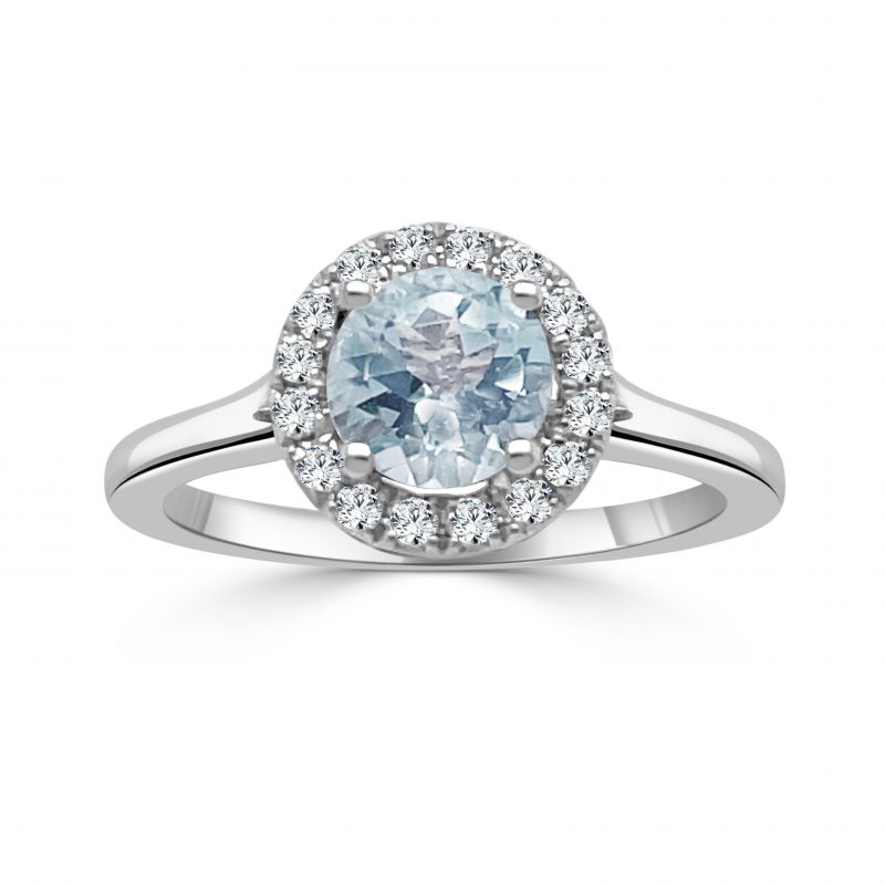 March Birthstone Diamond Halo Gold Ring