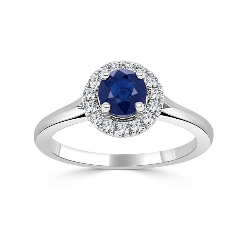 September Birthstone Diamond Halo Gold Ring