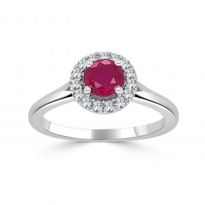 July Birthstone Diamond Halo Gold Ring Fashion Rings Bailey's Fine Jewelry