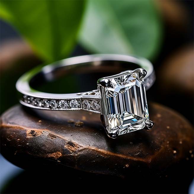 Engagement Ring with Emerald Cut Diamond