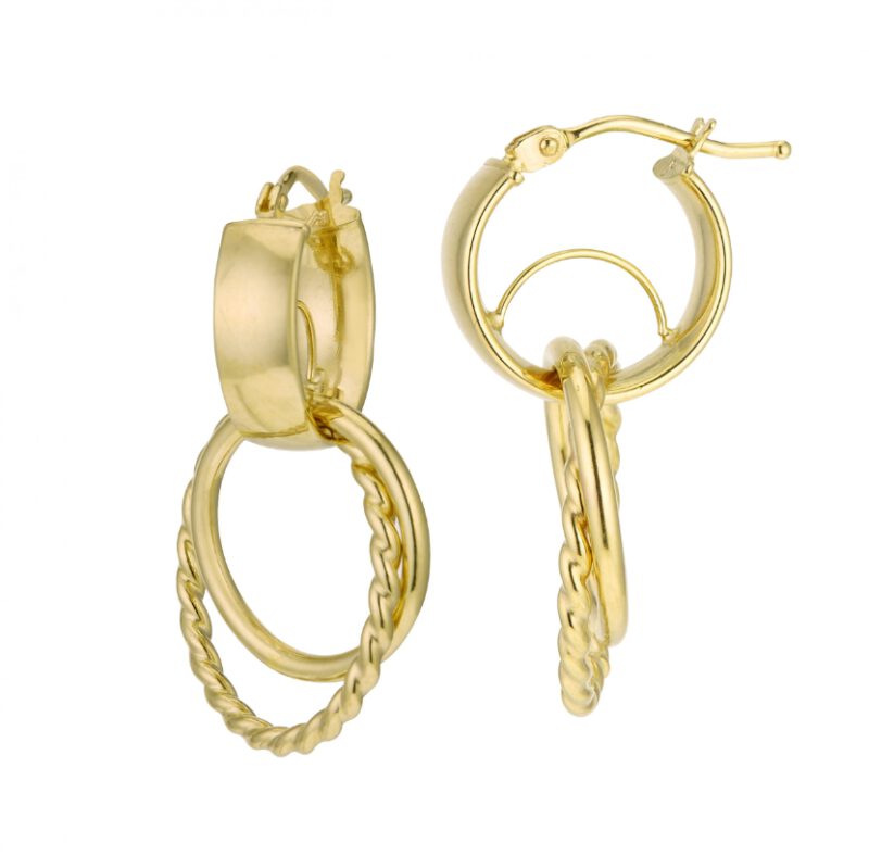 14K Yellow Gold Interlocking Triple Hoop Earrings