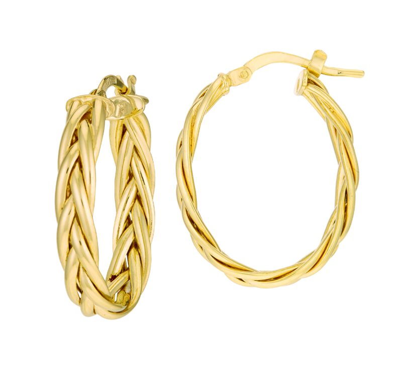 14K Yellow Gold 15x20mm Oval Braided Hoop Earrings