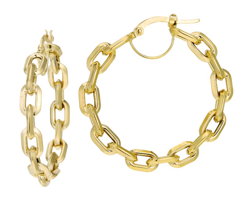 14K Yellow Gold Circular Chain Link Hoop Earrings