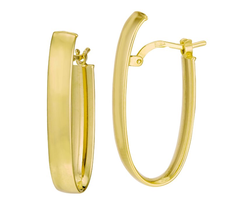 14K Yellow Gold 12x23mm Oval Leverback Hoop Earrings