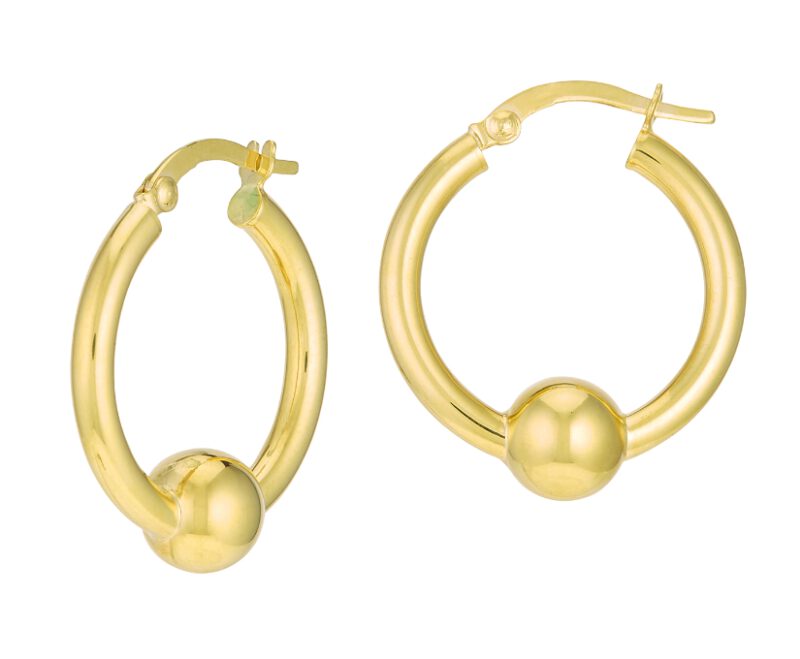 14K Yellow Gold Ball Detail Hoop Leverback Earrings