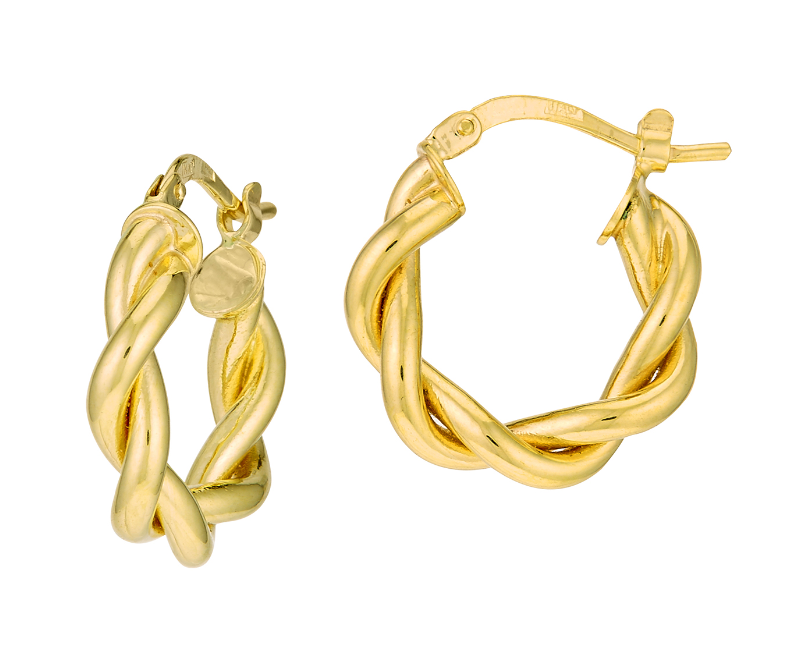 14K Yellow Gold 10mm Twisted Hoop Earrings