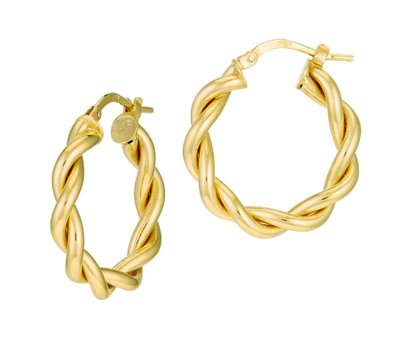 14K Yellow Gold 15mm Twisted Hoop Earrings