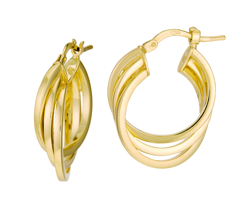 14K Yellow Gold Triple Interlocking Leverback Hoop Earrings
