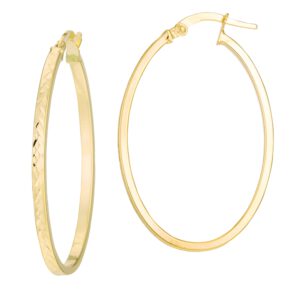 14K Yellow Gold Diamond Cut Flat Oval Hoop Earrings Earrings Bailey's Fine Jewelry