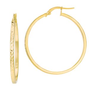 14K Yellow Gold Diamond Cut Flat Round Hoop Earrings Earrings Bailey's Fine Jewelry