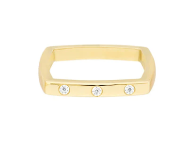 14K Gold Diamond Square Band Ring