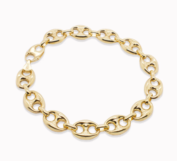 14K Gold 10mm Puffed Mariner Chain Bracelet