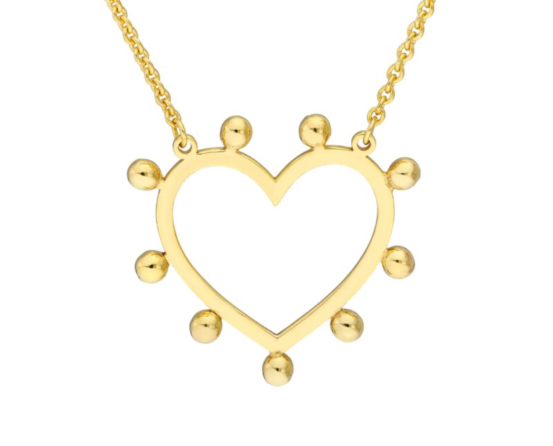 14K Gold Carousel Bead Heart Necklace