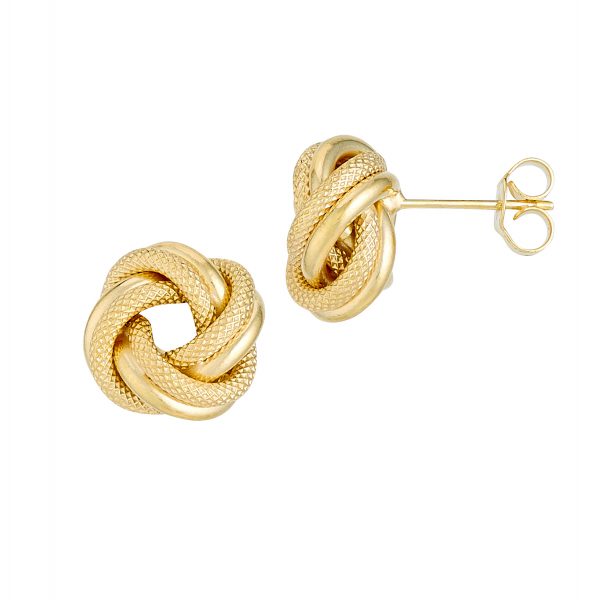14K Yellow Gold Polished Florentine 2 Tube Love Knot Earrings