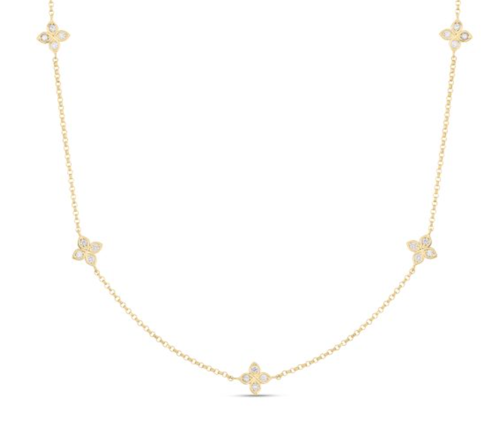 Roberto Coin 18k Yellow Gold Love by The Inch 5 Station Flower Necklace