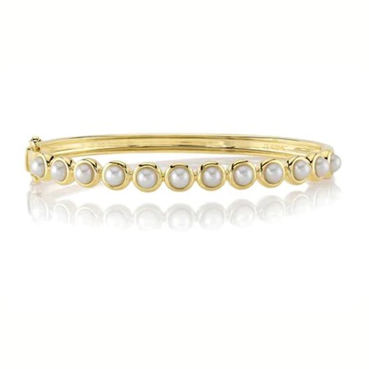 14KT Gold Cultured Pearl Bangle Bracelet