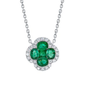 Diamond and Emerald Clover Necklace Necklaces & Pendants Bailey's Fine Jewelry