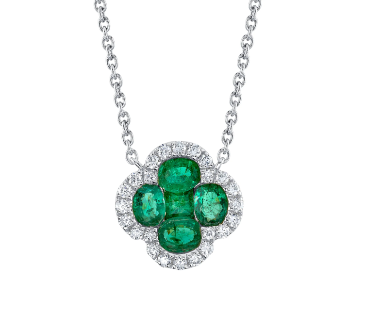 Diamond and Emerald Clover Necklace