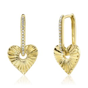 14KT Gold Diamond Huggie Hoop Heart Drop Earrings Dangle/Drop Earrings Bailey's Fine Jewelry