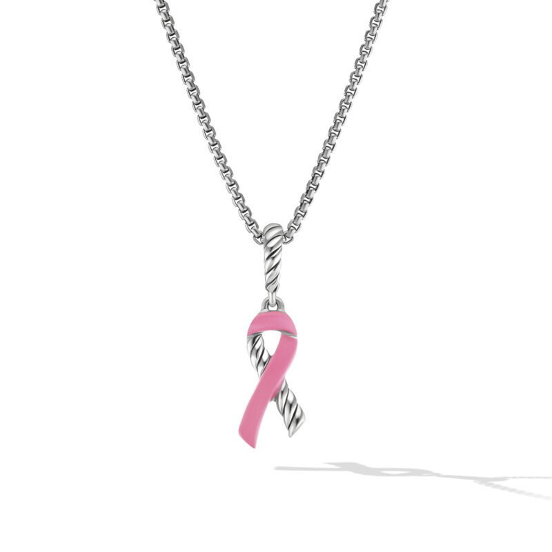 DY Cable Collectibles Silver Ribbon Necklace, Pink Enamel