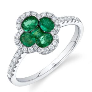 Diamond and Emerald Clover Ring Fashion Rings Bailey's Fine Jewelry