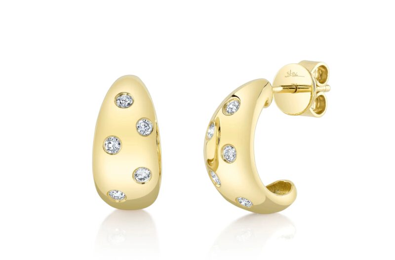 14KT Gold Scattered Diamond Huggie Earrings