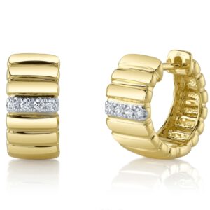 14KT Gold Ribbed Diamond Huggie Hoop Earring Earrings Bailey's Fine Jewelry