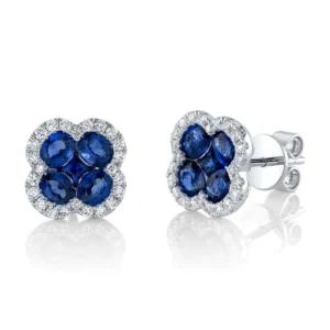 Diamond and Sapphire Clover Stud Earrings Earrings Bailey's Fine Jewelry